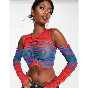 ✨ANNORLUNDA Stripe Cold-shoulder Knit Sz 2 Top In Multi✨